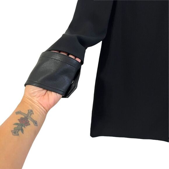 HELMUT LANG NWOT Shift Black MINI Dress Viscose XSmall Leather Cuff Crepe - Picture 4 of 11
